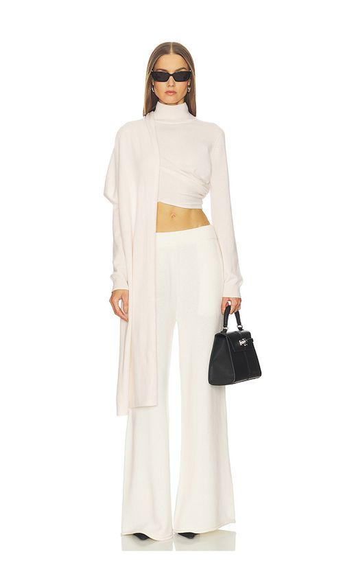 SRG Jetta Cashmere Draped Scarf Turtleneck in Cream. L. Also in XS, S