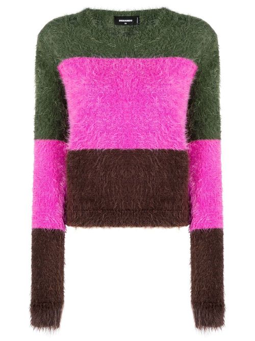 Striped brushed-effect jumper - Green