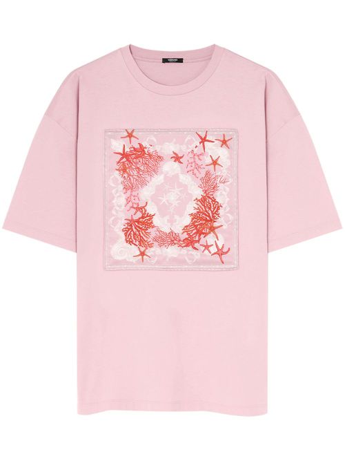 Appliqué-detail drop-shoulder T-shirt - Pink