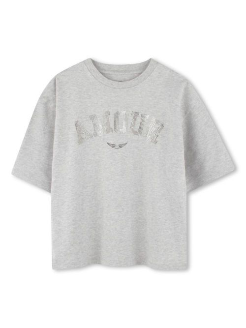 Rhinestone-embellished T-shirt - Grey
