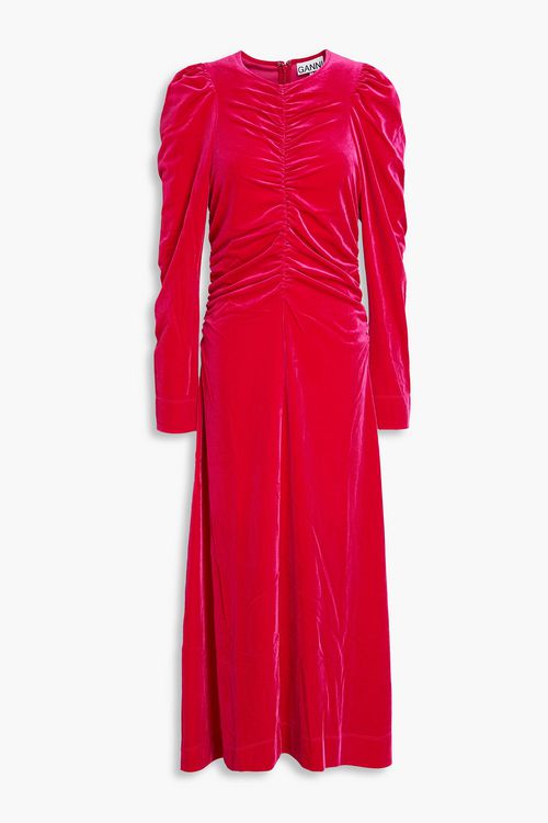 Ruched velvet midi dress