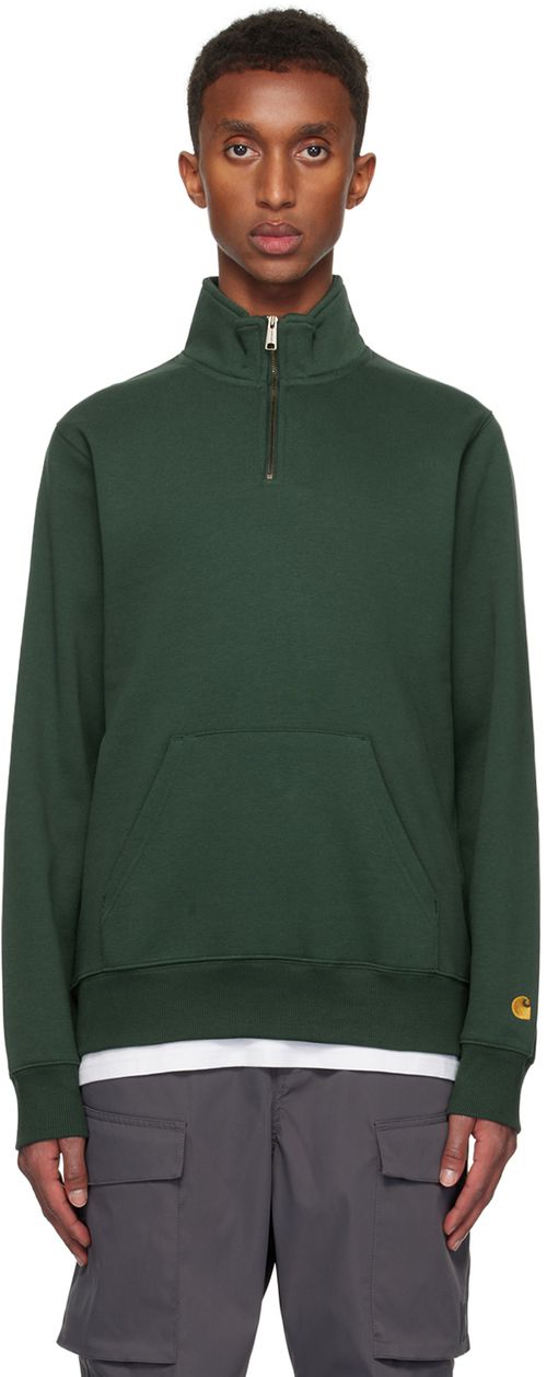 Carhartt Work In Progress Green Chase Neck Zip Sweatshirt