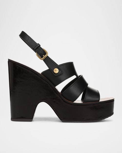Peony Leather Slingback Platform Sandals