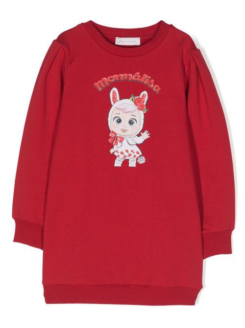 Graphic-print cotton sweater dress - Red