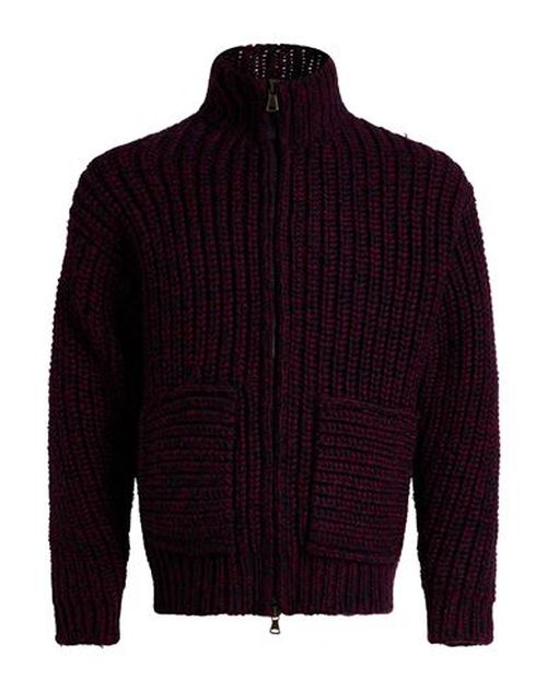 Man Cardigan Plum Size L Virgin Wool, Polyamide