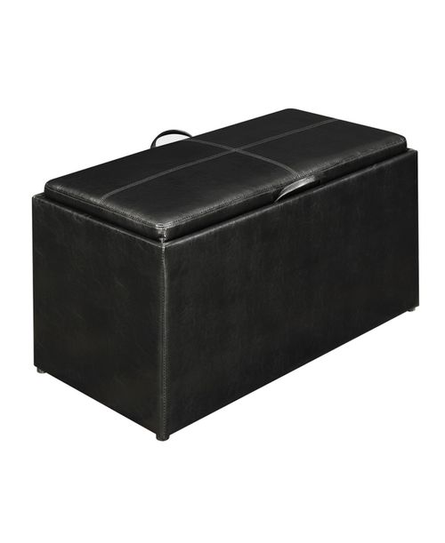 "35"" Faux Leather Sheridan Storage Bench with Tray and Stools - Black Faux Leather"
