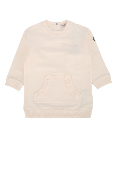 Ruffled Pocket Sweatshirt Dress — Beige