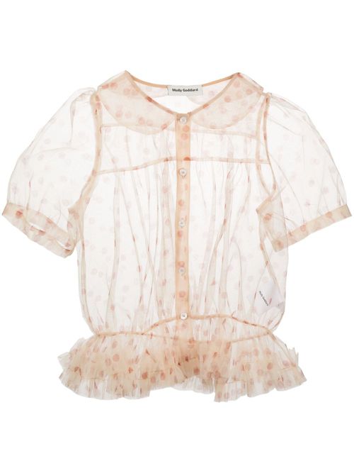 Ruffled polka-dot tulle shirt - Yellow