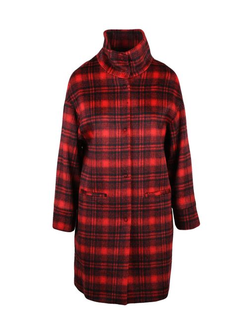 Red-Black Virgin Wool-Blend Coat