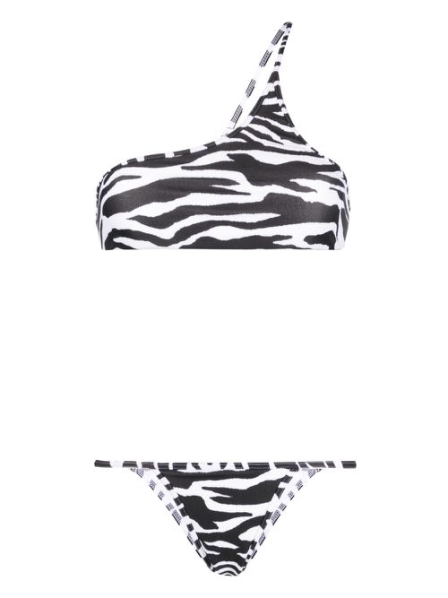 One-shoulder zebra-print bikini set - White