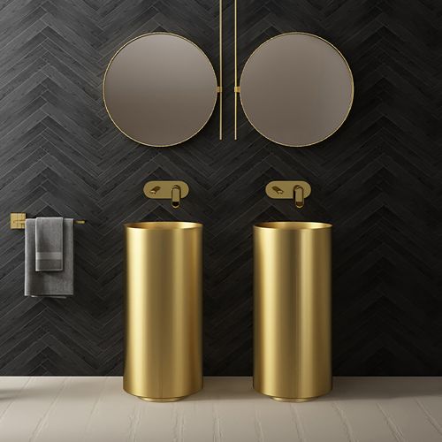 Lavabo de pedestal de lavabo de acero inoxidable redondo de lujo moderno dorado independiente