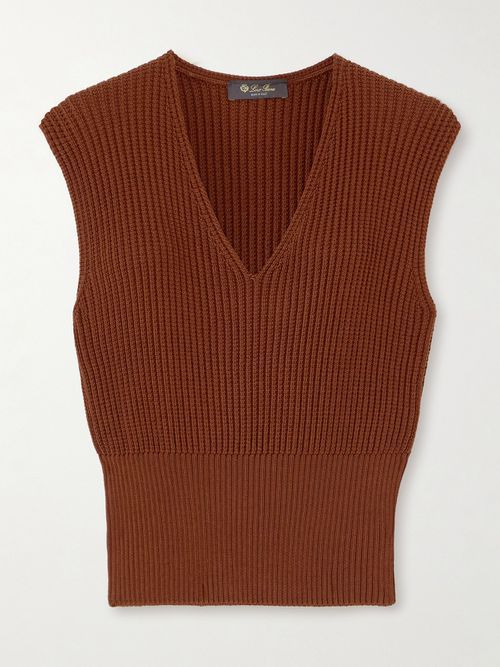 Ikeda Ribbed Silk And Cotton-blend Top - Brown