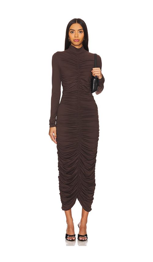 Susana Monaco Mock Gathered Long Sleeve Dress in Brown. -  S also in