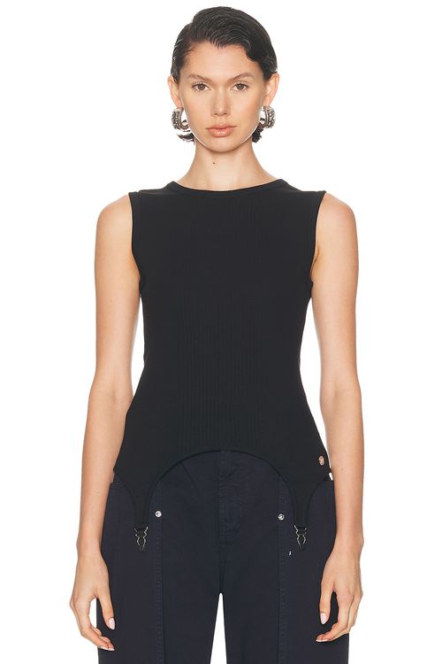 Jean Paul Gaultier Lingerie Garter Ribbed Tank Top in Black - Black. L also in M