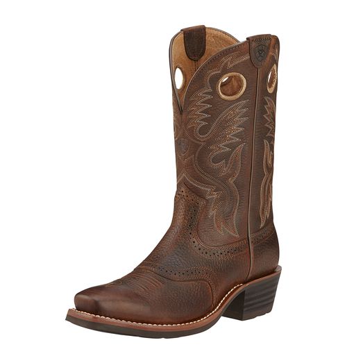 Men's Heritage Roughstock Square Toe Western Boots in Brown Oiled Rowdy Leather, D Medium Width, Size 7, by