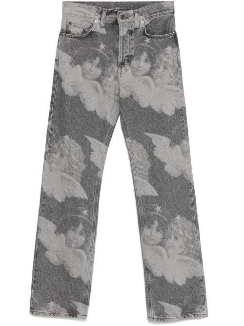 Angels-print straight-leg jeans - Grey