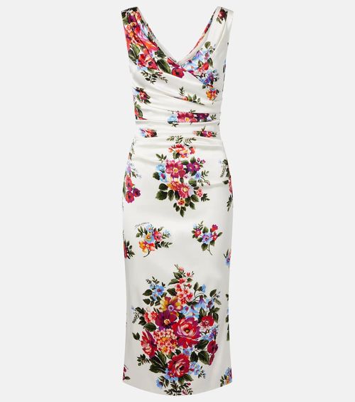 Draped floral satin midi dress