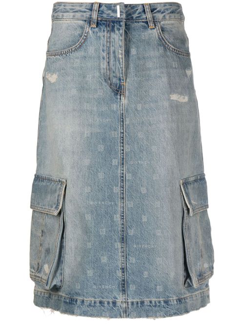 Monogram-print denim cargo skirt - Blue