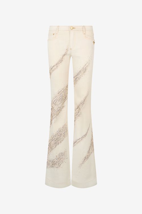 Ivory Flared Jeans With Gold Animal-print Detailing