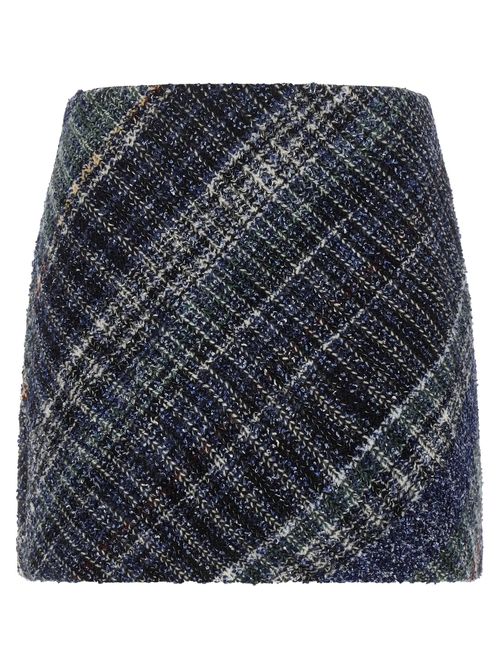 Diagonal Check Tweed Skirt — Blue