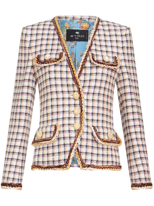 Check-jacquard cotton-blend jacket - White