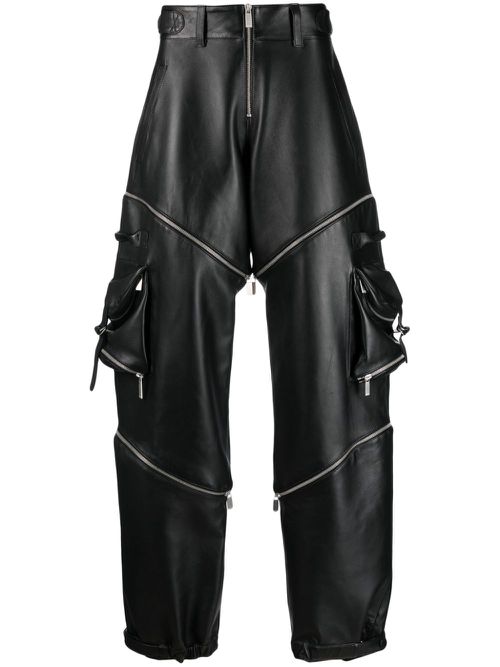 Adjustable leather cargo trousers - Black
