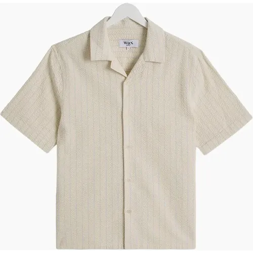 Men's Wax London Didcot Seersucker Stripe Short Sleeve Shirt - Tan - : 38/Regular