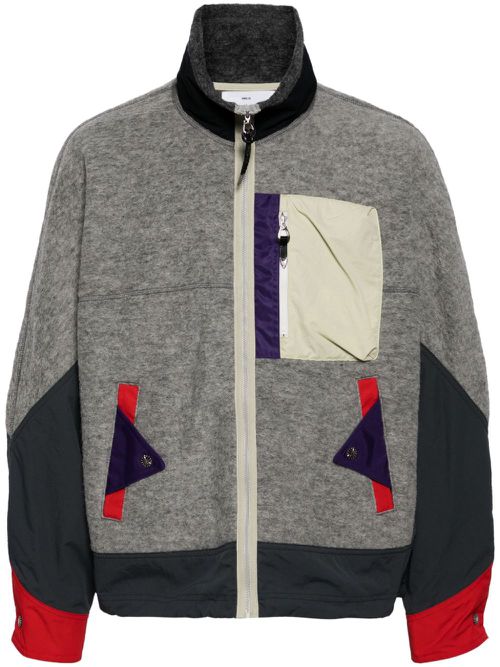 Colour-block panelled bomber jacket - Grey