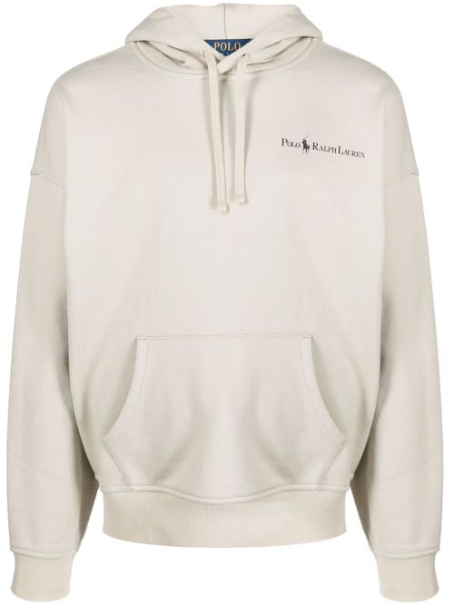 Logo-print drop-shoulder hoodie - Neutrals