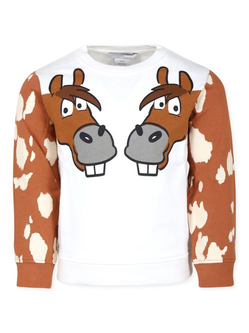 Horse-print cotton sweater - White