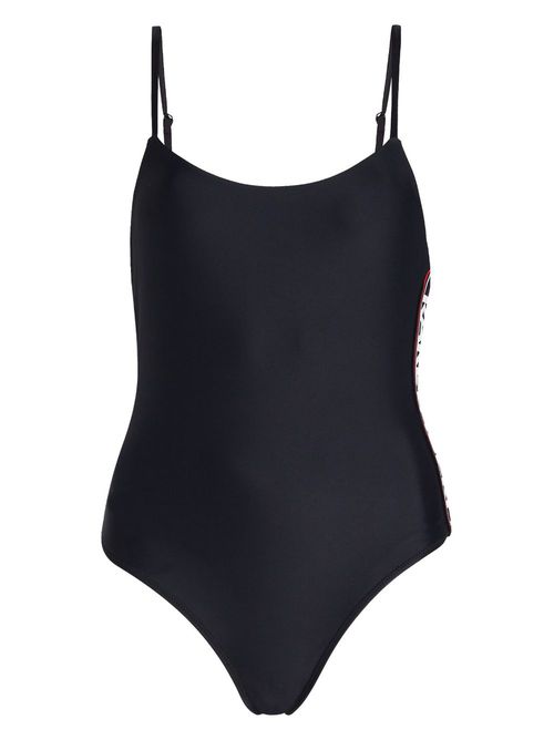 Logo-print round-neck swimsuit - Black