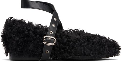 Black Strap Toe Ballerina Flats