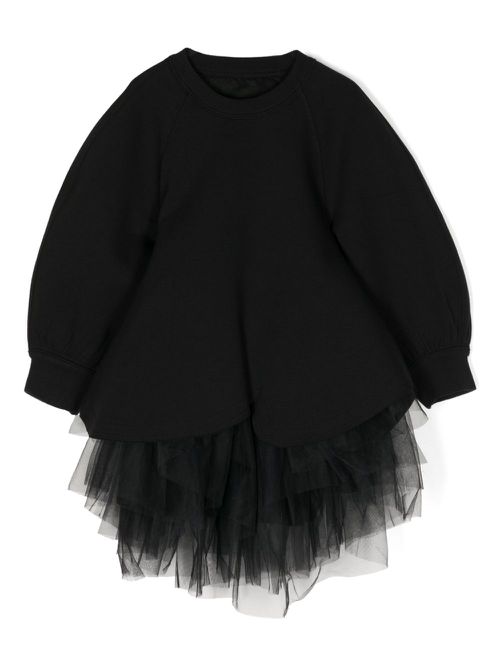 Tulle-insert sweatshirt dress - Black