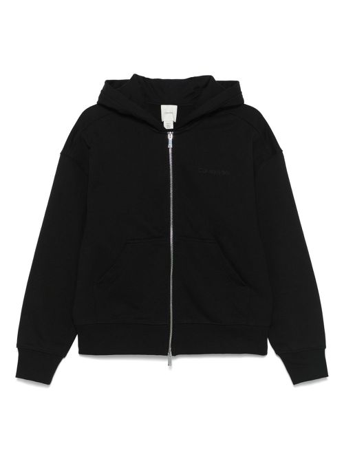 Logo-embroidered zip-up hoodie - Black