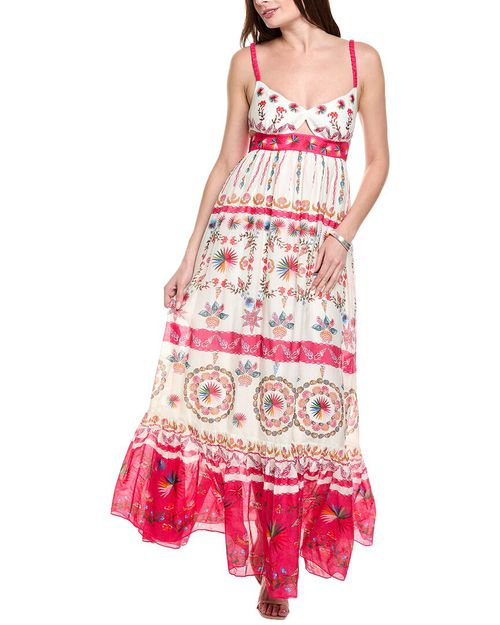 Linen Bodice Silk-Blend Maxi Dress