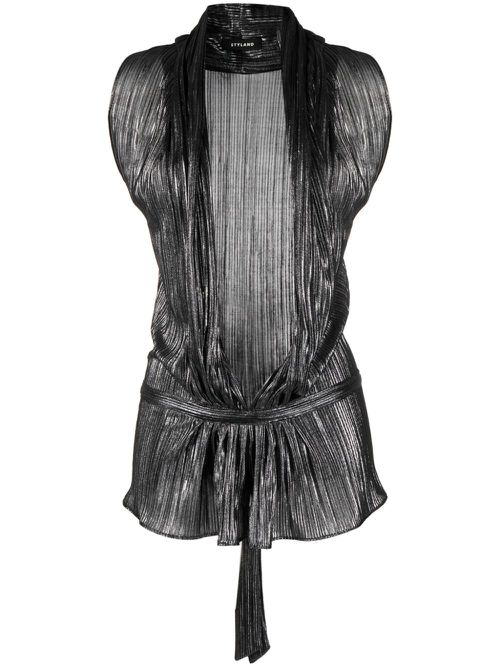 Metallic-effect pleated tank top - Grey