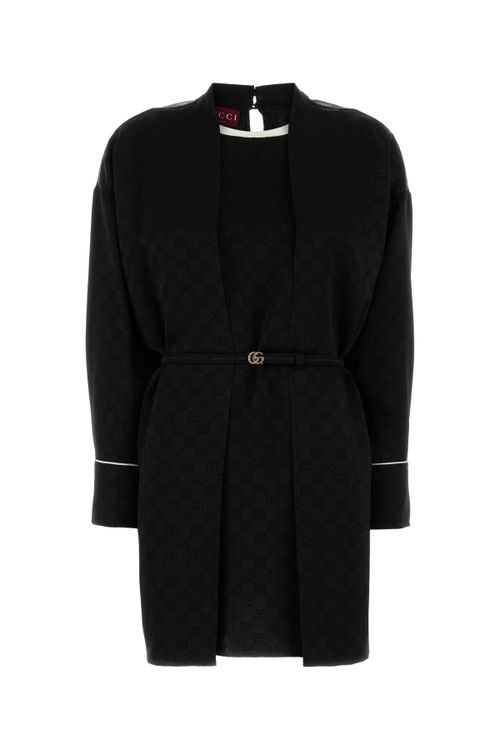 Hammered Crepe with GG Belt Dress — Black