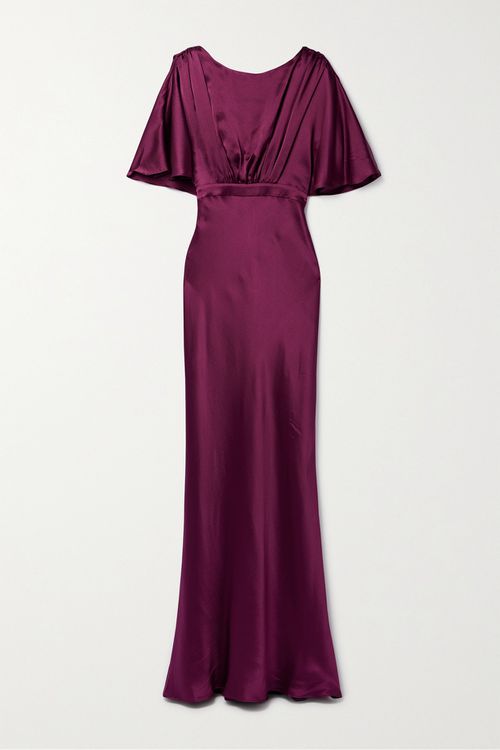 Winona Hammered Silk-satin Gown - Burgundy