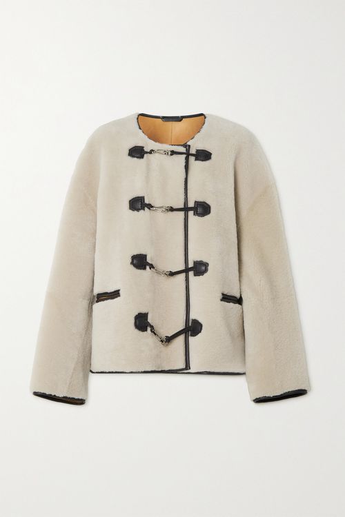 Leather-trimmed Shearling Jacket - Off-white - M/L