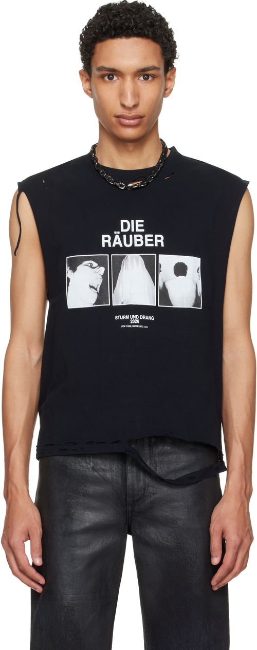 Black EET 'Die Raeuber' Cotton Distressed Tank Top