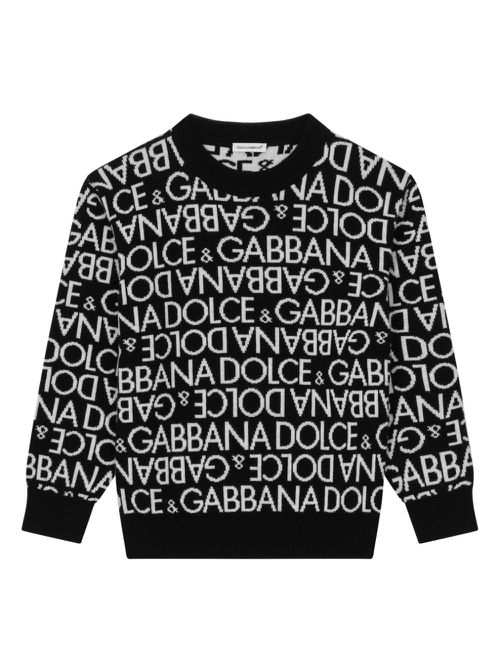 Jacquard-logo virgin-wool knit sweater - Black