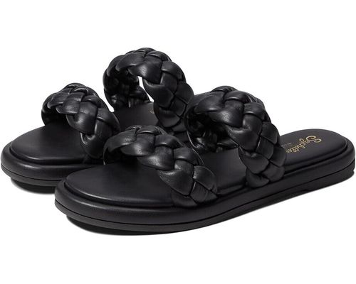 Golden Coast Slide Women's US 6.5 Black V-Leather Flat Sandal KHD319