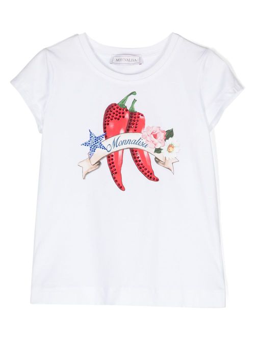 Graphic-print crystal-embellished T-shirt - White