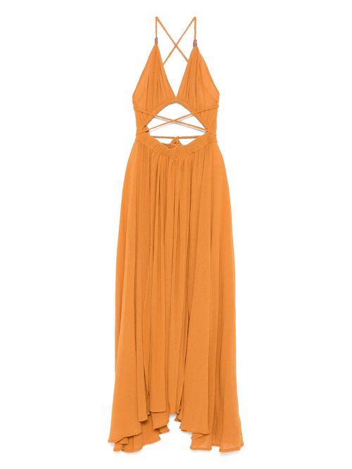 Cotton pleated maxi dress - Orange