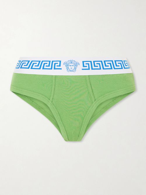 Ribbed Cotton-blend Jersey Briefs - Green