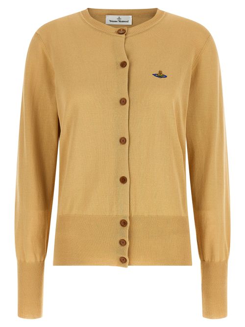 Logo-Embroidered Organic Cotton Cardigan — Beige