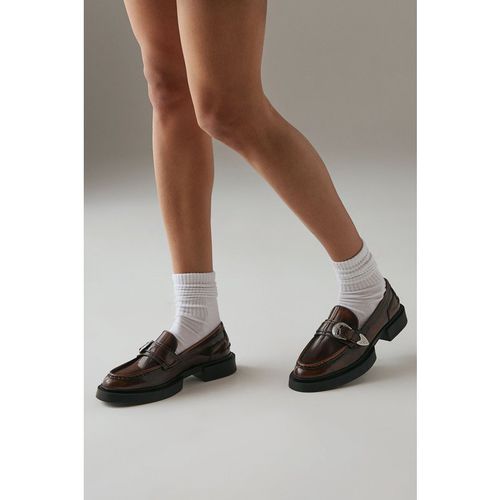 Faith: Betsy Leather Western Buckle Chunky Loafers