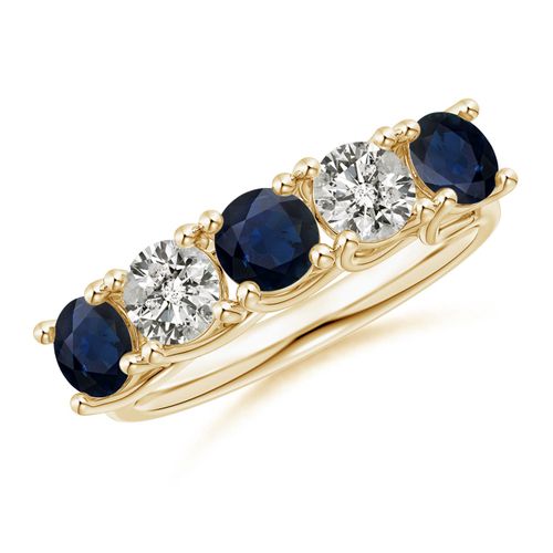 Angara 1.38 Carats Half Eternity Five Stone Sapphire and Diamond Wedding Band in 14K Yellow Gold