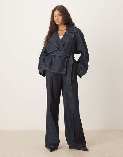 Denim look tailored trouser co-ord in blue