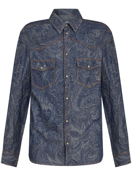 Paisley-print denim shirt - Blue